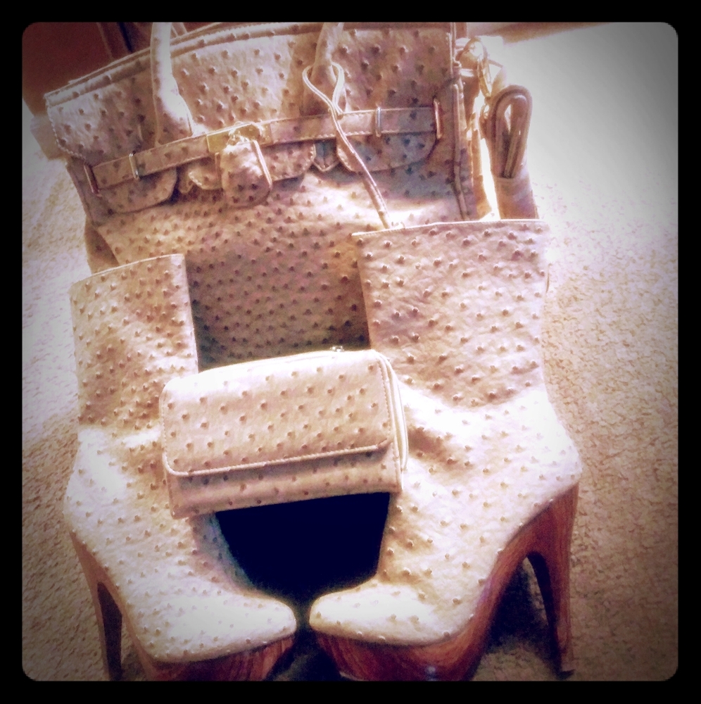Ostrich style boots with matching purse and wallet